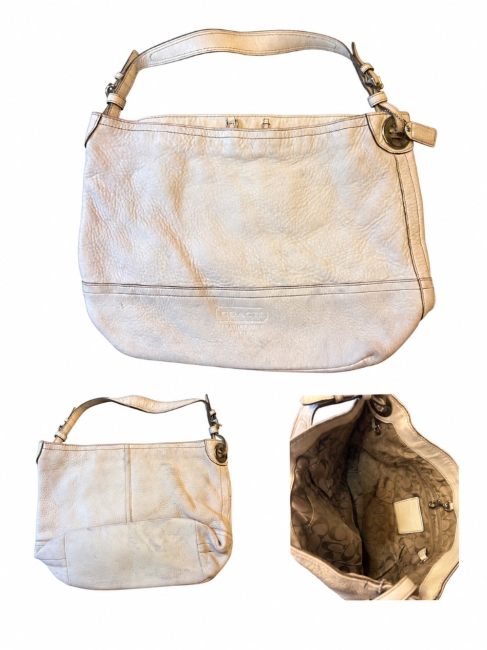 Garage Blowout Y2K Coach K05S-5715 Ivory Pebbled Leather Hobo Bag